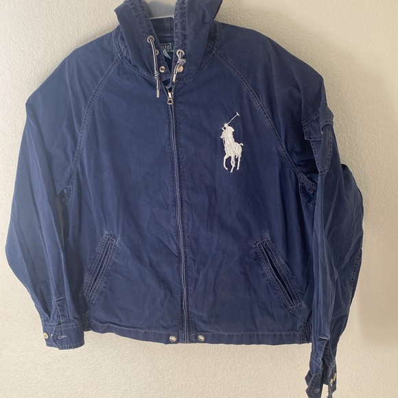 Polo Ralph Lauren Vintage Big Pony Full Zip Navy Hooded Jacket Size XL